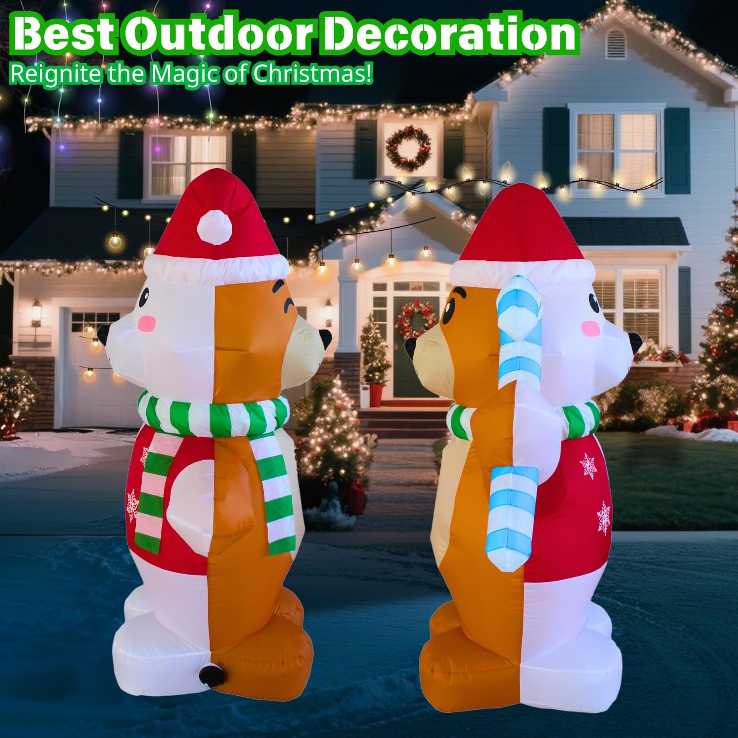PTS 5FT Inflatable Double-Faced Bear Outdoor Decoration, Christmas Blow Up Yard Decorations, Built-in LED Lights Inflatables Xmas Holiday Funny Decor for Indoor Lawn Garden - Image 2
