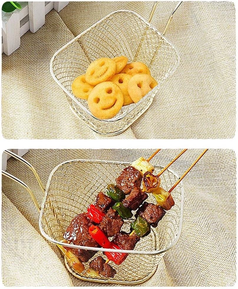 Spider ?Strainer Skimmer Stainless Steel Fry Baskets Chips Presentation Basket Strainer Food Basket Cooking French Fries Basket 5/6PCS Ladle for Cooking and Frying, (Color : 6PCS Silver) (6PCS Gold )
