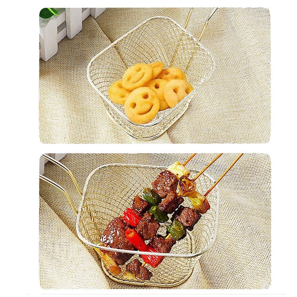 Espumadera de Aceite con Colador Para Freír Cestas for freír de acero inoxidable, cesta de presentación de patatas fritas, colador, cesta de comida, cesta for cocinar patatas fritas, 5/6 Uds. Cocina F