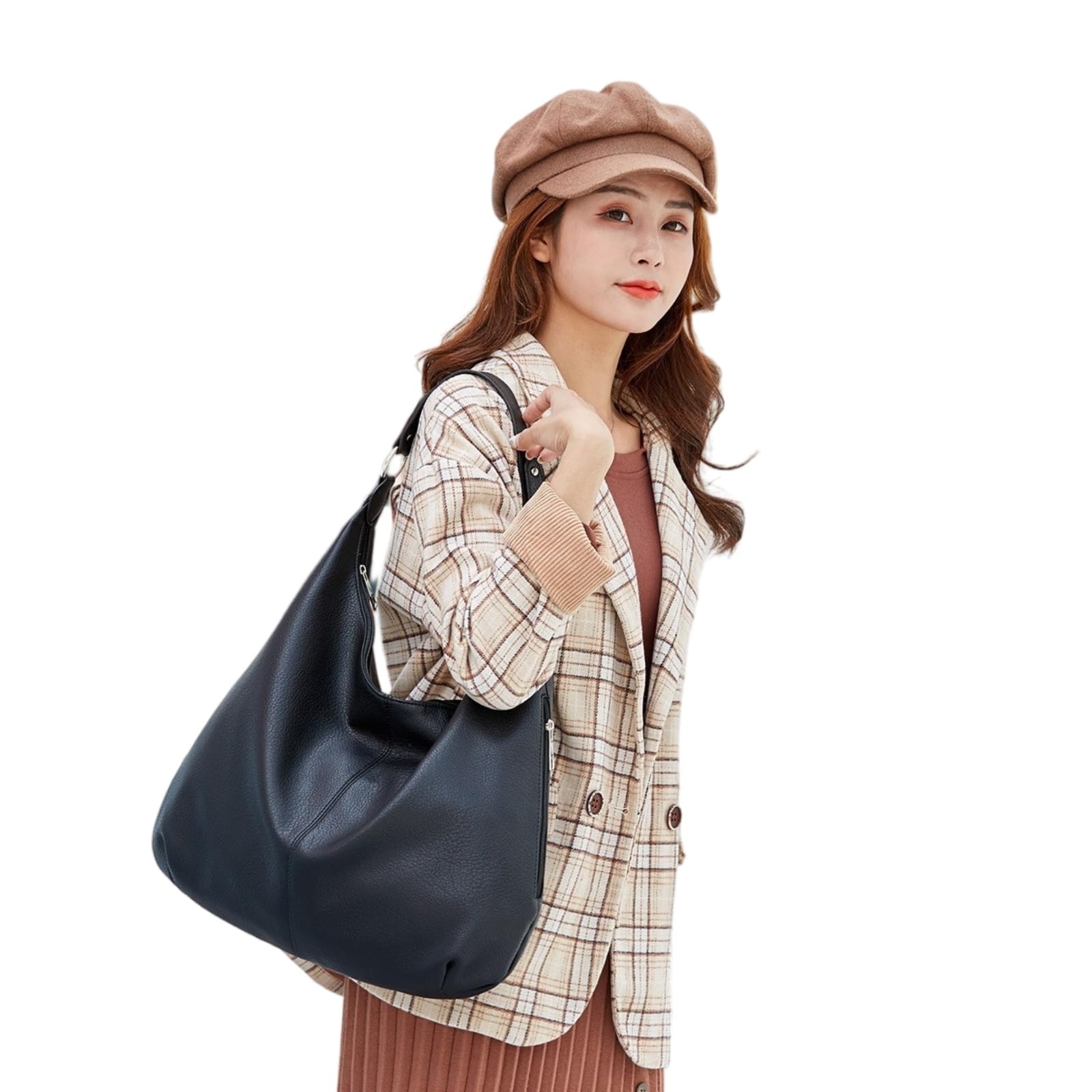 Beauty Case Borsa A Tracolla in Pelle Falsa Donna, Grande capacità Ascella Tote Borsa, Casual Vintage per Uso Quotidiano