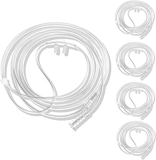 Soft Nasal Oxygen Cannula for Adult (5 Pack) - 7 Feet, Standard Connector, Kink Resistant, Lightweight Tubing for Comfortable Oxygen Delivery, White