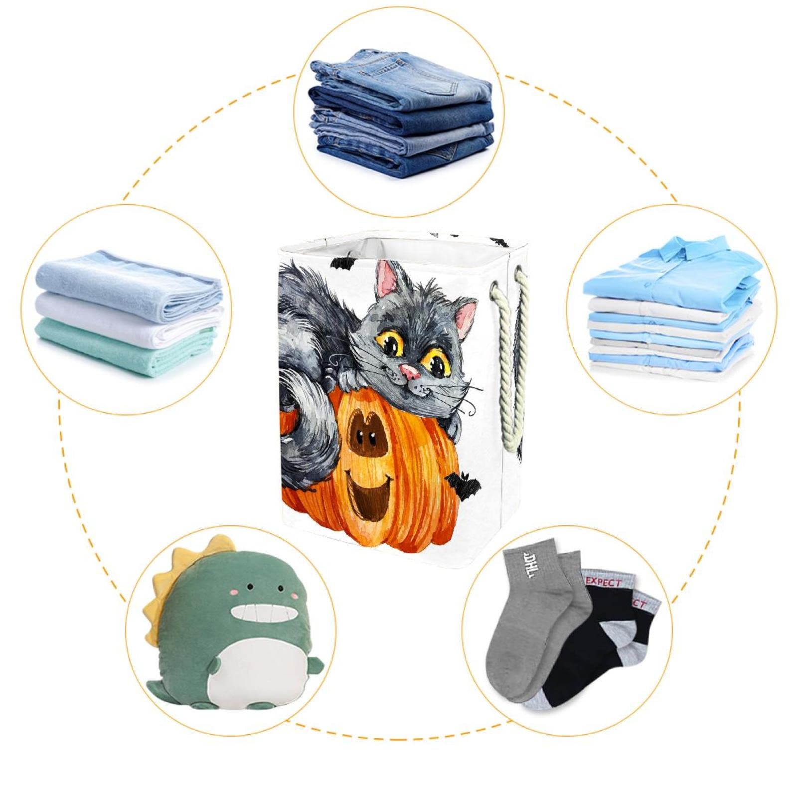 Katzenkürbis, großer Wäschekorb mit robustem Griff, Aufbewahrungskorb für schmutzige Kleidung für Schlafzimmer, Badezimmer, Studentenwohnheim