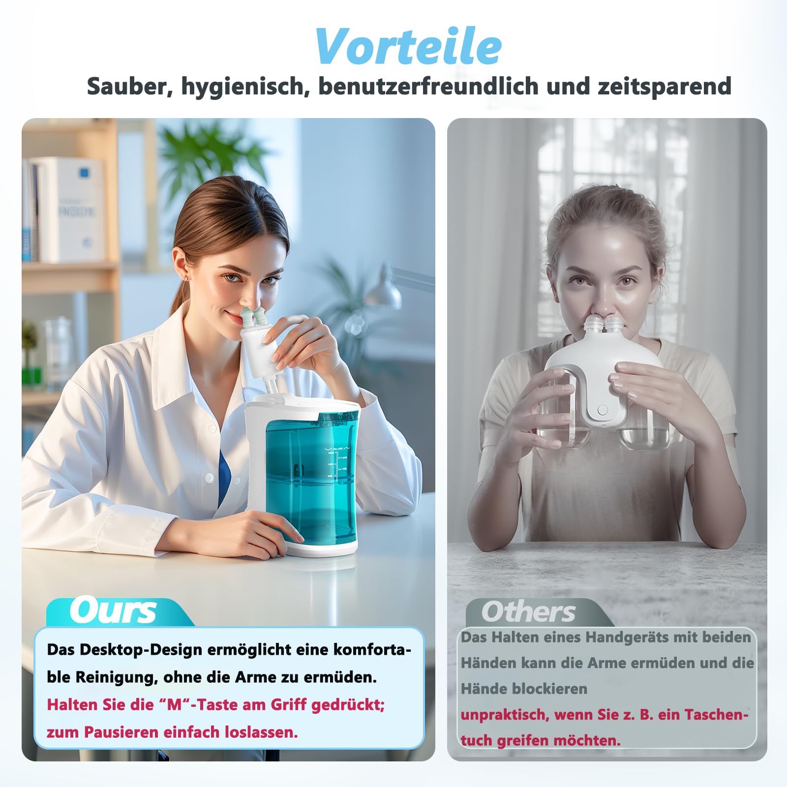 Elektrische Nasendusche Set für Erwachsene & Kinder – Nasenspülung mit Salzbeuteln, tragbar & auslaufsicher – Sanfte Reinigung bei Sinusitis, Allergien & verstopfter Nase