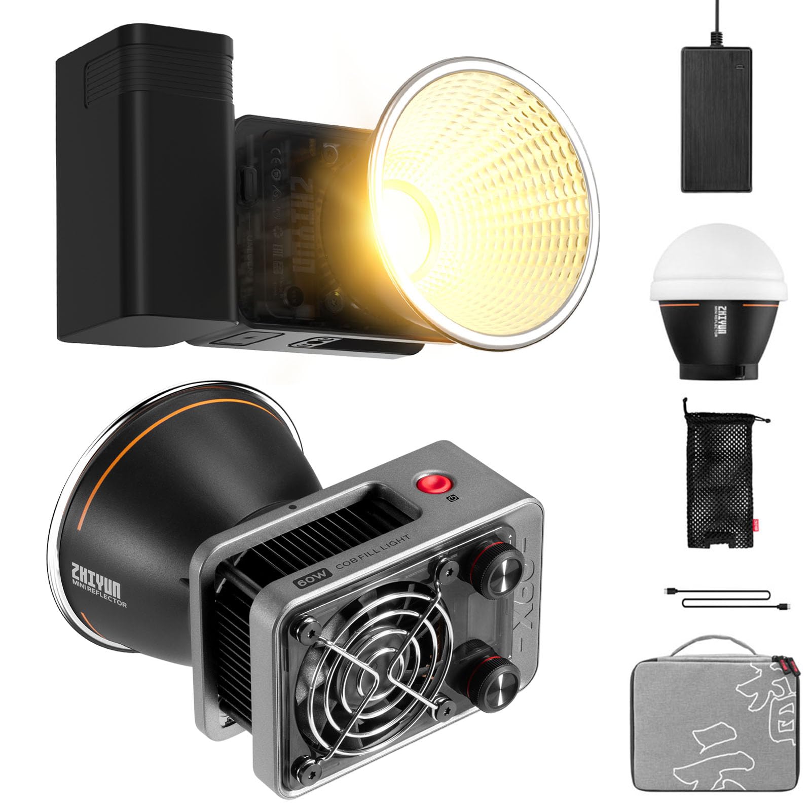 Zhiyun MOLUS X60 Combo COB LED Video Light 60W Dual Color 2700-6500K Support APP Control with Diffuser, One Battery