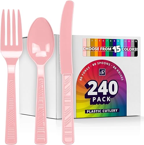 Miniatura 44 de DecorRack Juego de cubiertos de plástico de color amarillo para fiestas, 240 piezas a granel de utensilios resistentes (amarillo, 240 piezas)