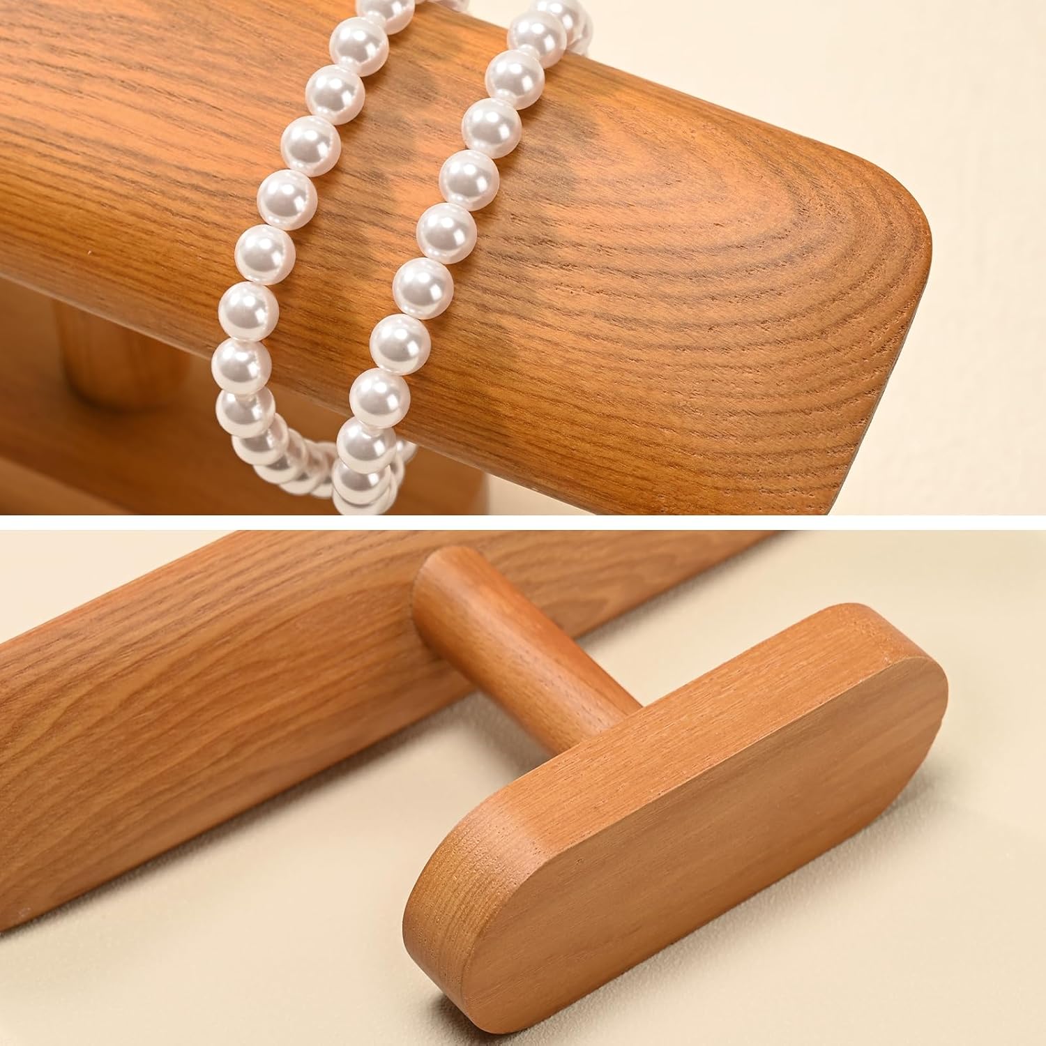Solid Wood T-Bar Watch Display Stand Jewelry Organizer Holder for Watch and Bracelet
