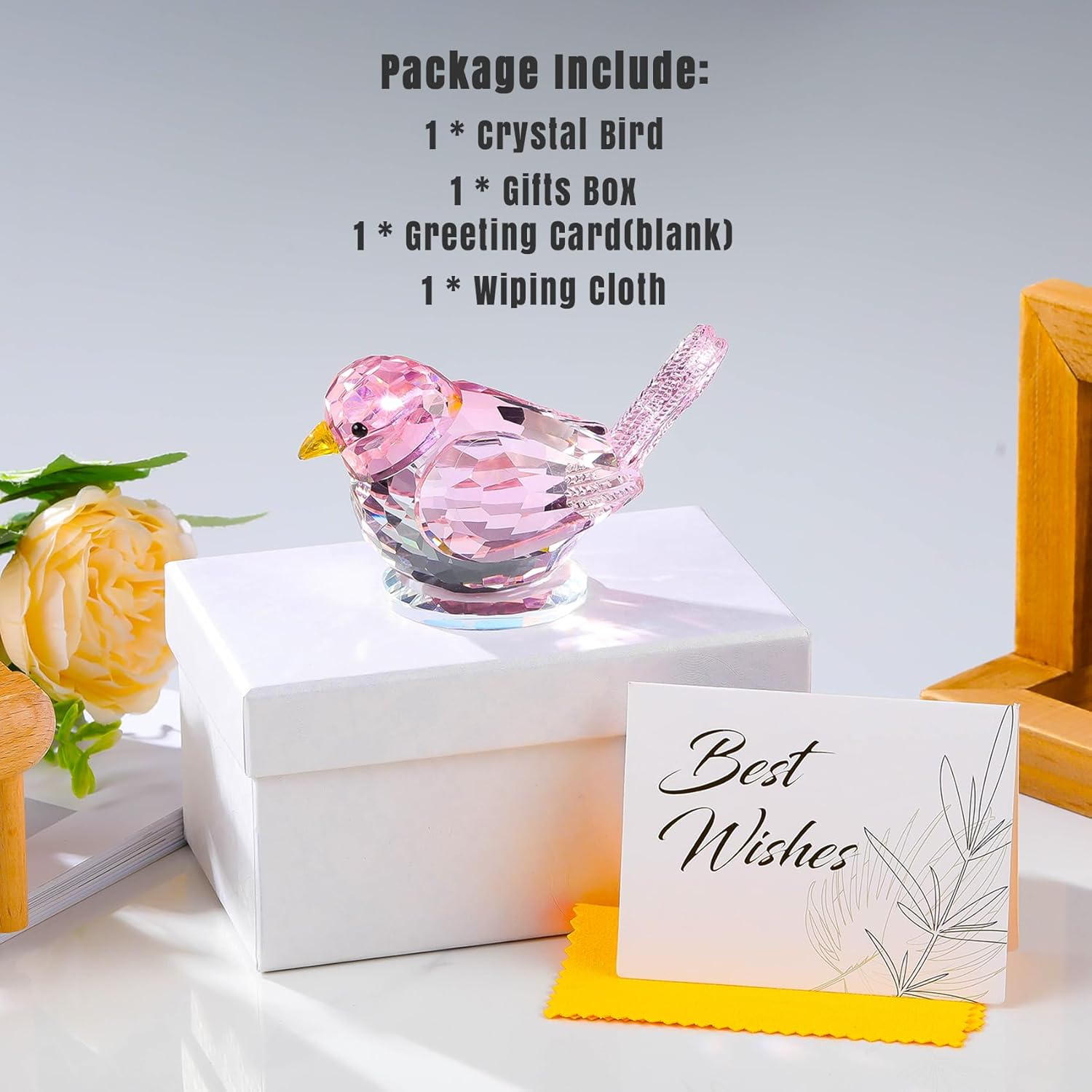 Crystal Pink Birds Figurine Glass Collectible Figurines Paperweights Birthday Gifts for Women Decorative Tabletop Centerpiece for Animal Lovers - Image 4