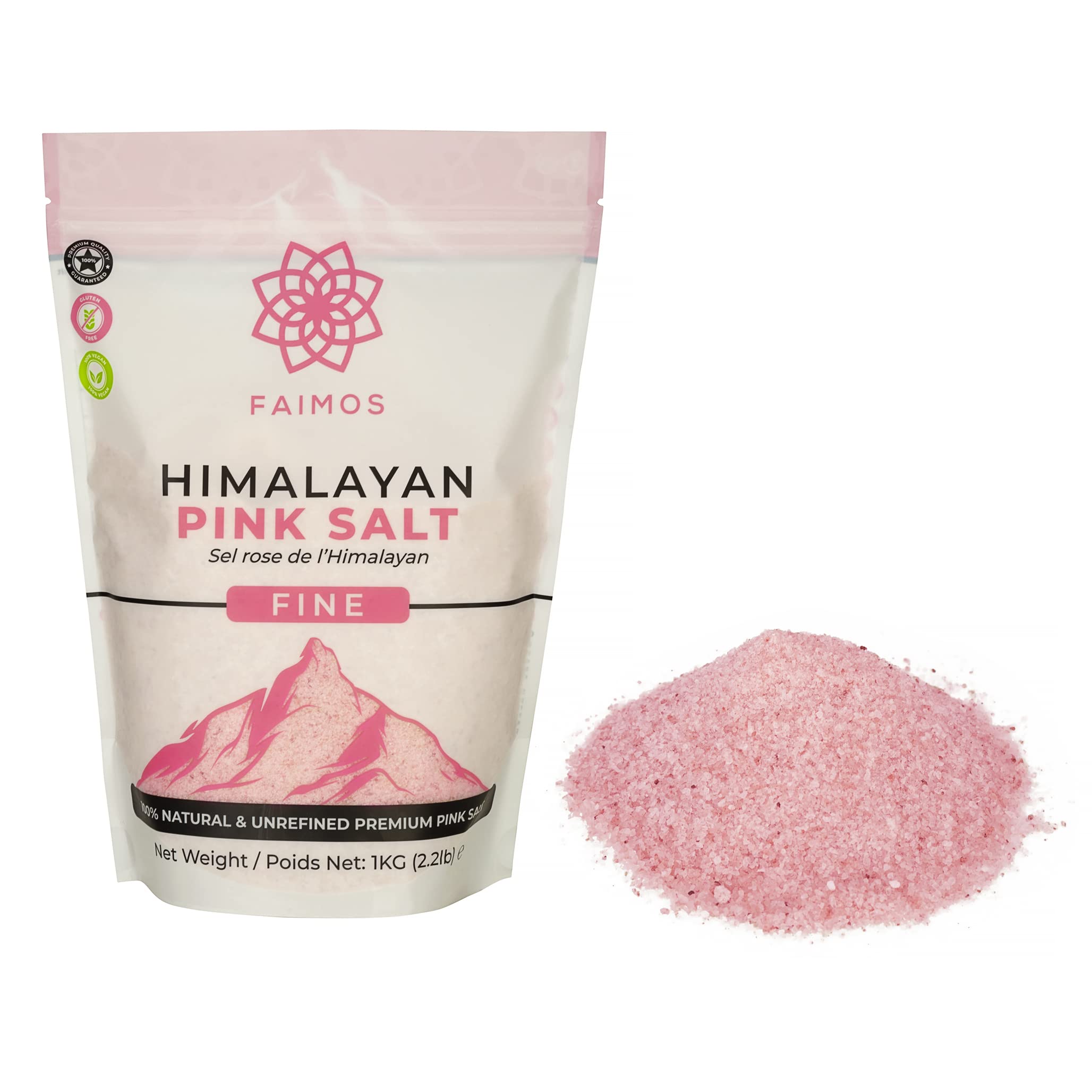 Pure Rose Pink Himalayan Salt (Fine) 1kg | 100% Natural | Gluten Free | Vegan | Premium