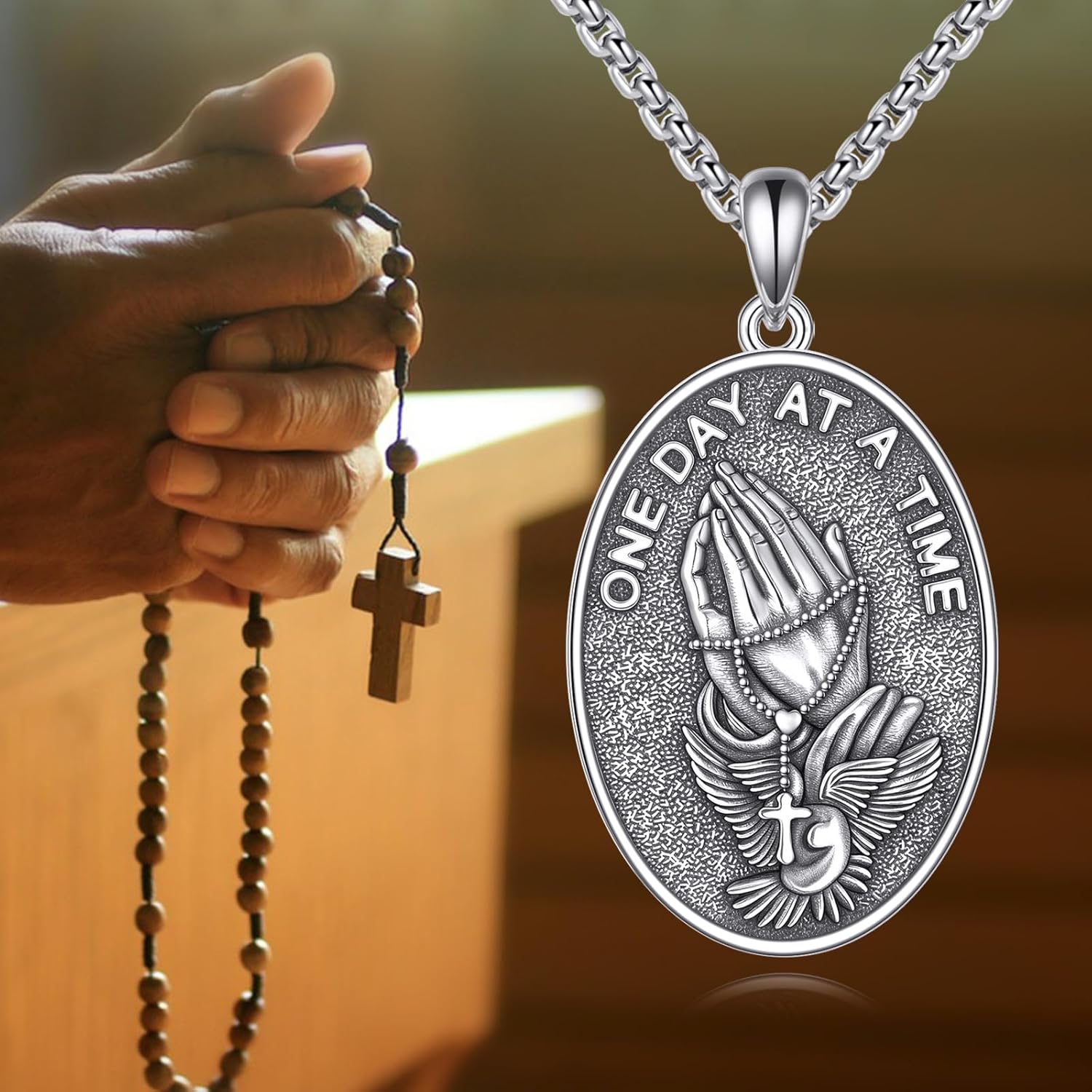 Sterling Silver St Michael/St Christopher/St Barbara/St Jude/St Dymphna/Virgin Mary Necklace Patron Saint Pendant Amulet Medal Religion Jewelry Gifts for Men Women