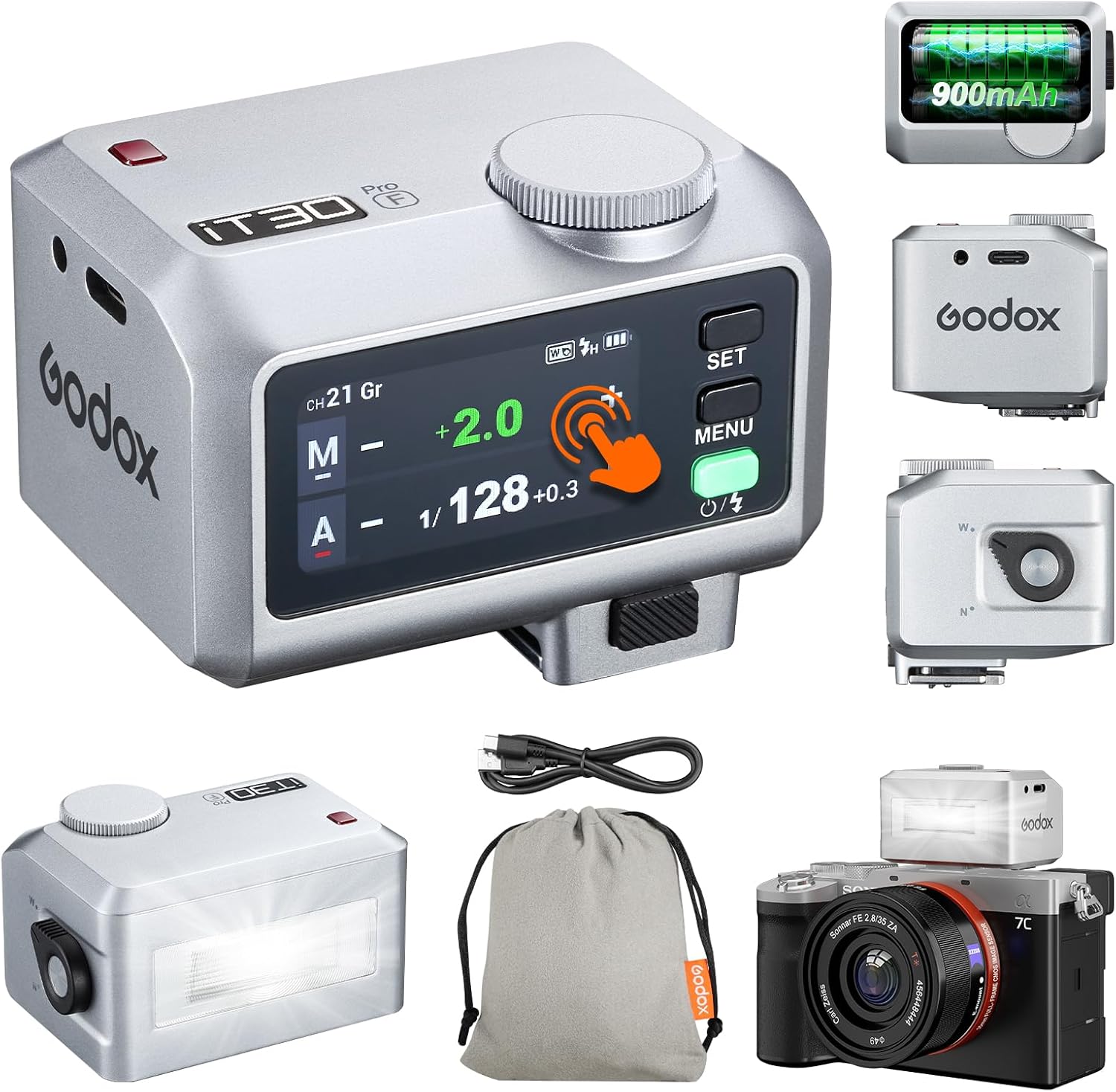 Godox iT30 Pro F Mini TTL Flash Compatible for Fuji Cameras Godox iT30Pro F- Wireless Master & Receiver 2.4G Wireless Touchscreen, GN15, 1/8000s HSS Speedlite, Built-in Diffuser and Lithium Battery