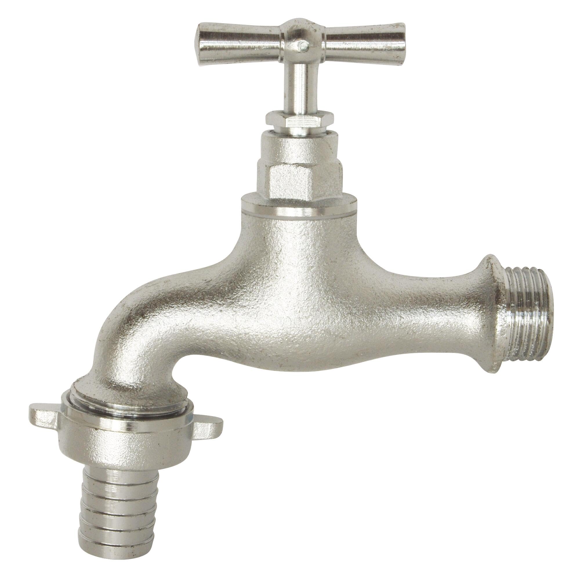 SOMATHERM FOR YOU, Robinet de puisage à potence chromé, mâle 1/​2", raccord 3/​4", corps laiton nickelé CW617N, pression max 10 bars, température max 90°C, norme ACS, facile à entretenir