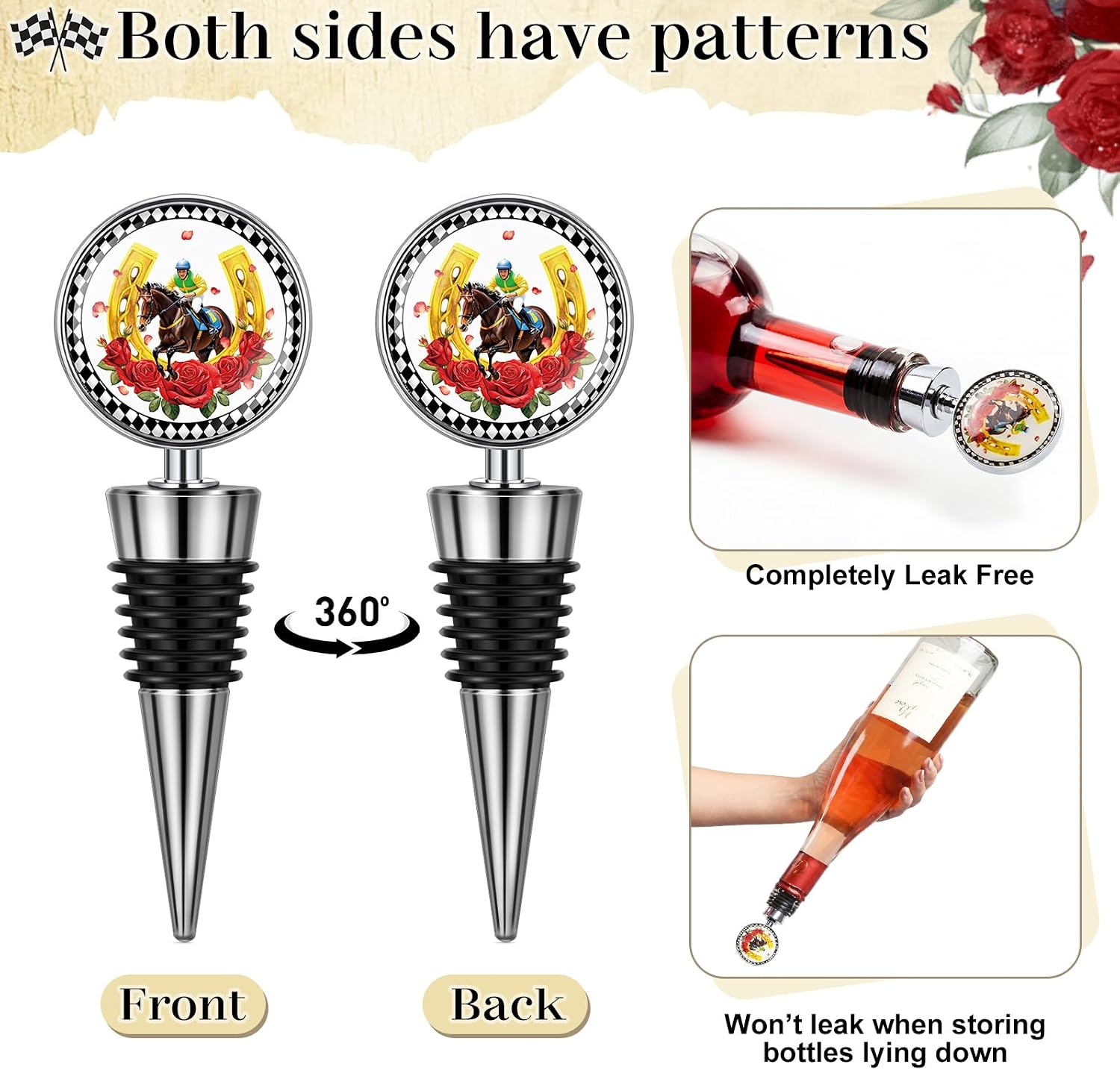 Suclain Set of 3 Derby Wine Bottle Stopper Derby Gifts Wine Accessories Silicone Seal Fits Standard Bottles for Horse Race Party Decorations Supplies Bar Home