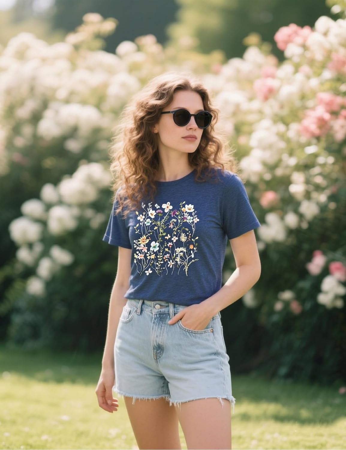 Women's Vintage Floral T-Shirt Boho Wildflower Graphic Tee Casual Short Sleeve Summer Tshirt - Image 5
