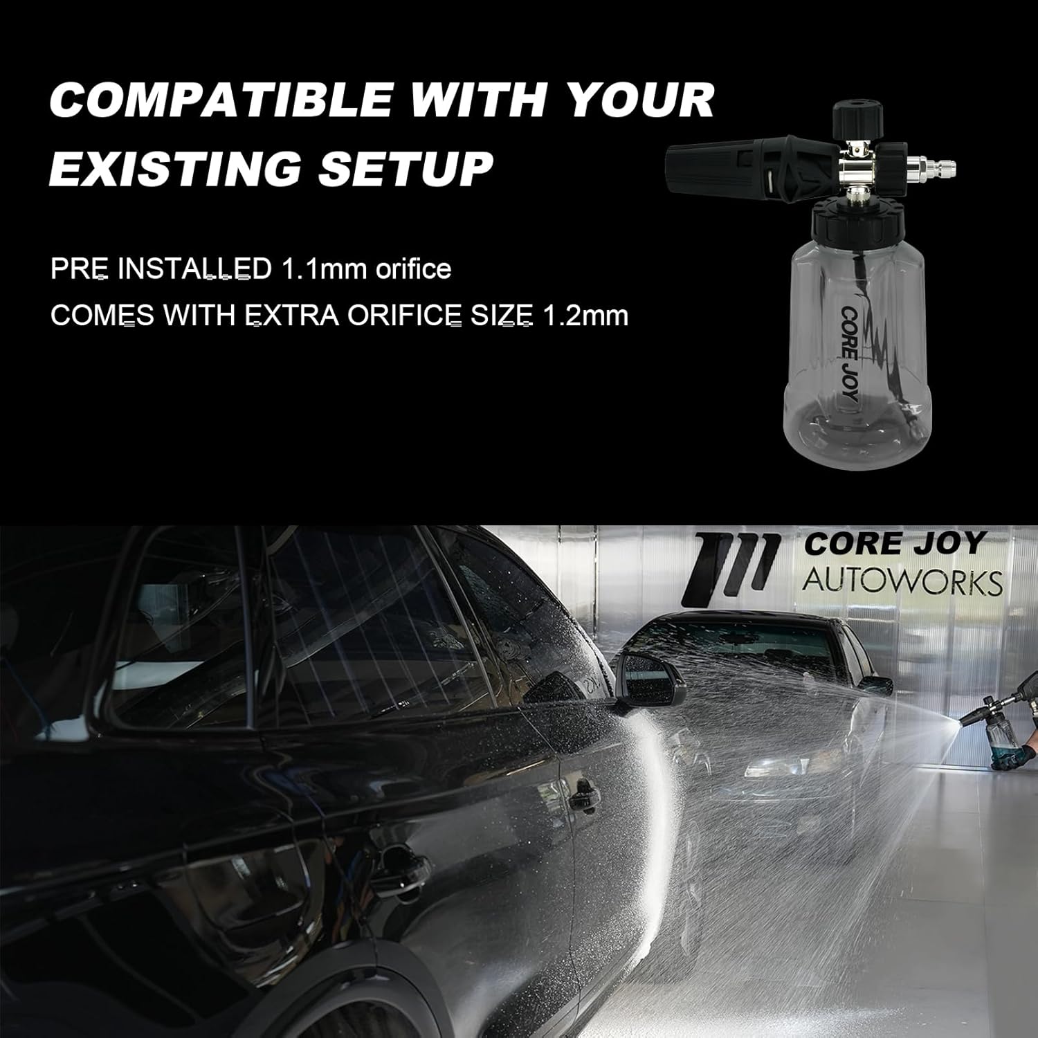 CORE JOY Professional Foam Cannon for Car Wash, Adjustable Spray Nozzle, 1L Soap Bottle