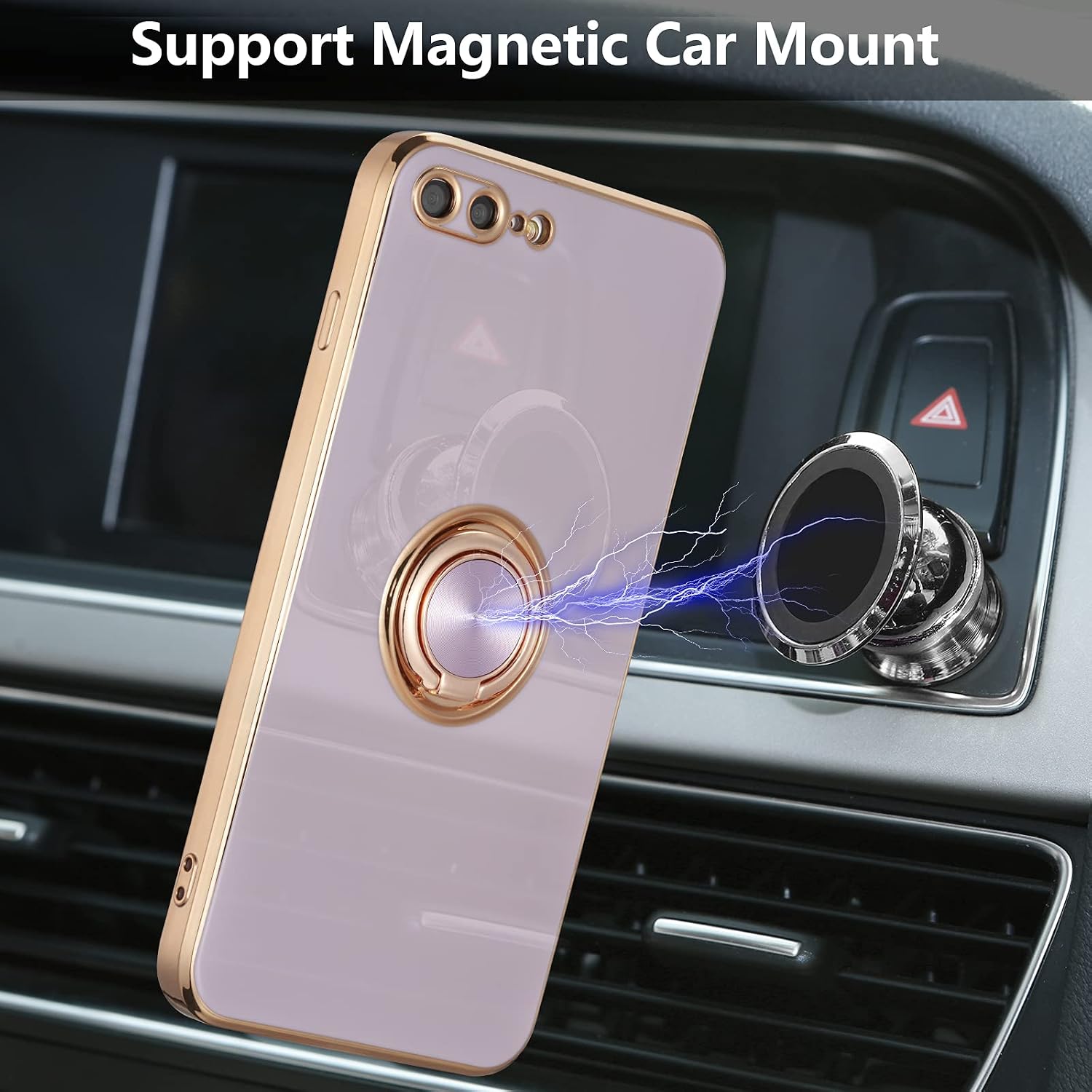 EYZUTAK Electroplated Magnetic Ring Holder Case, 360 Degree with Rotation Metal Finger Ring Holder Magnet Car Holder Soft Silicone Shockproof Cover for iPhone 7 Plus iPhone 8 Plus - Purple