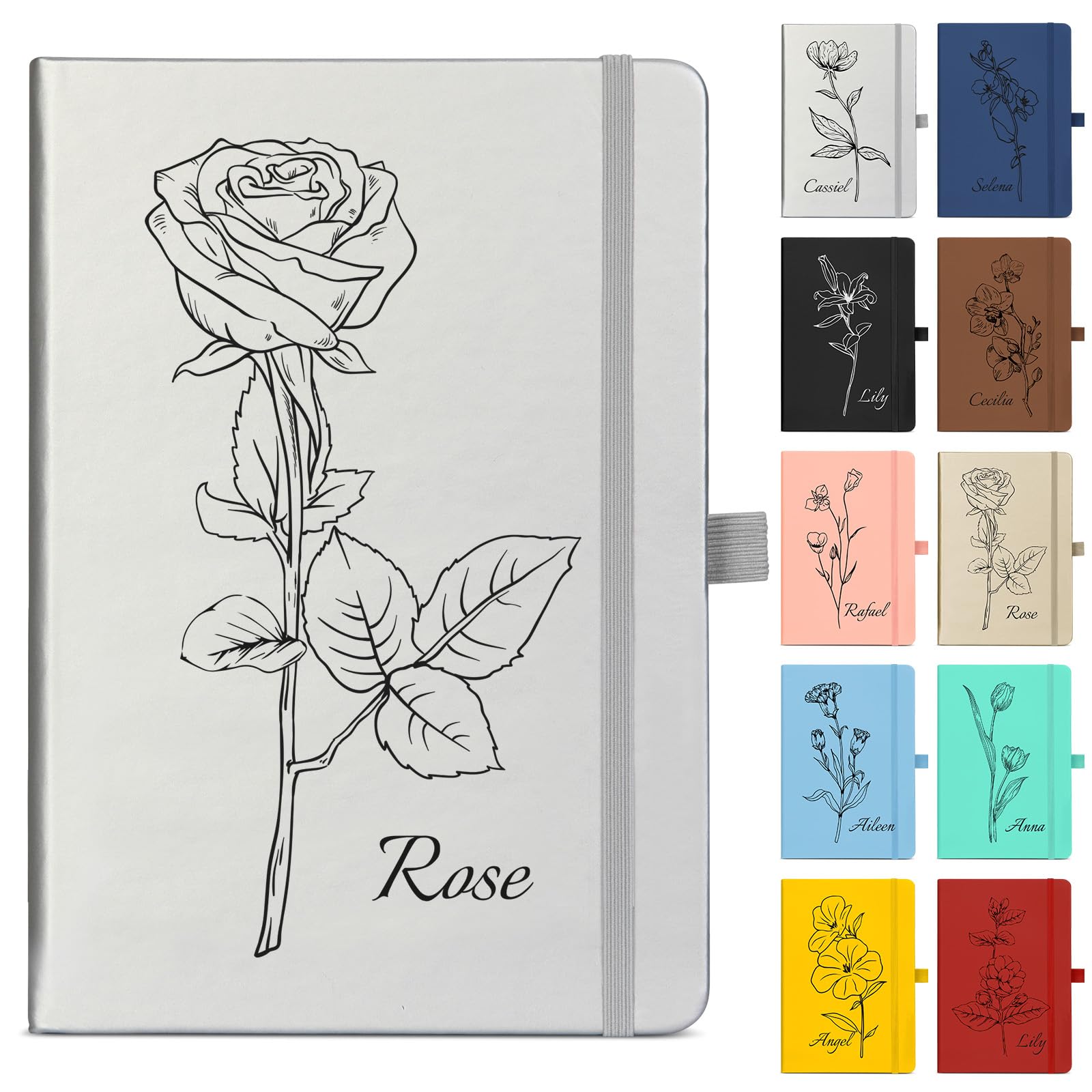 ENOMY A5 Personalized Journal Notebook Hardcover Flower Custom Notebook with Logo/Text/Image Perfect Birthday & Christmas Gift for Students, Teachers,
