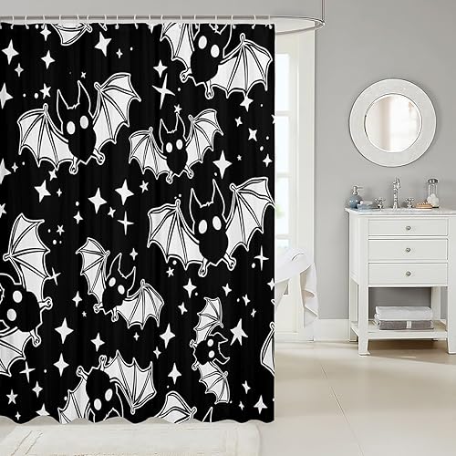 Miniatura 9 de Erosebridal Cortina de ducha de calavera de azúcar, decoración divertida de esqueleto de Halloween, cortina de baño de hueso espeluznante gótico de