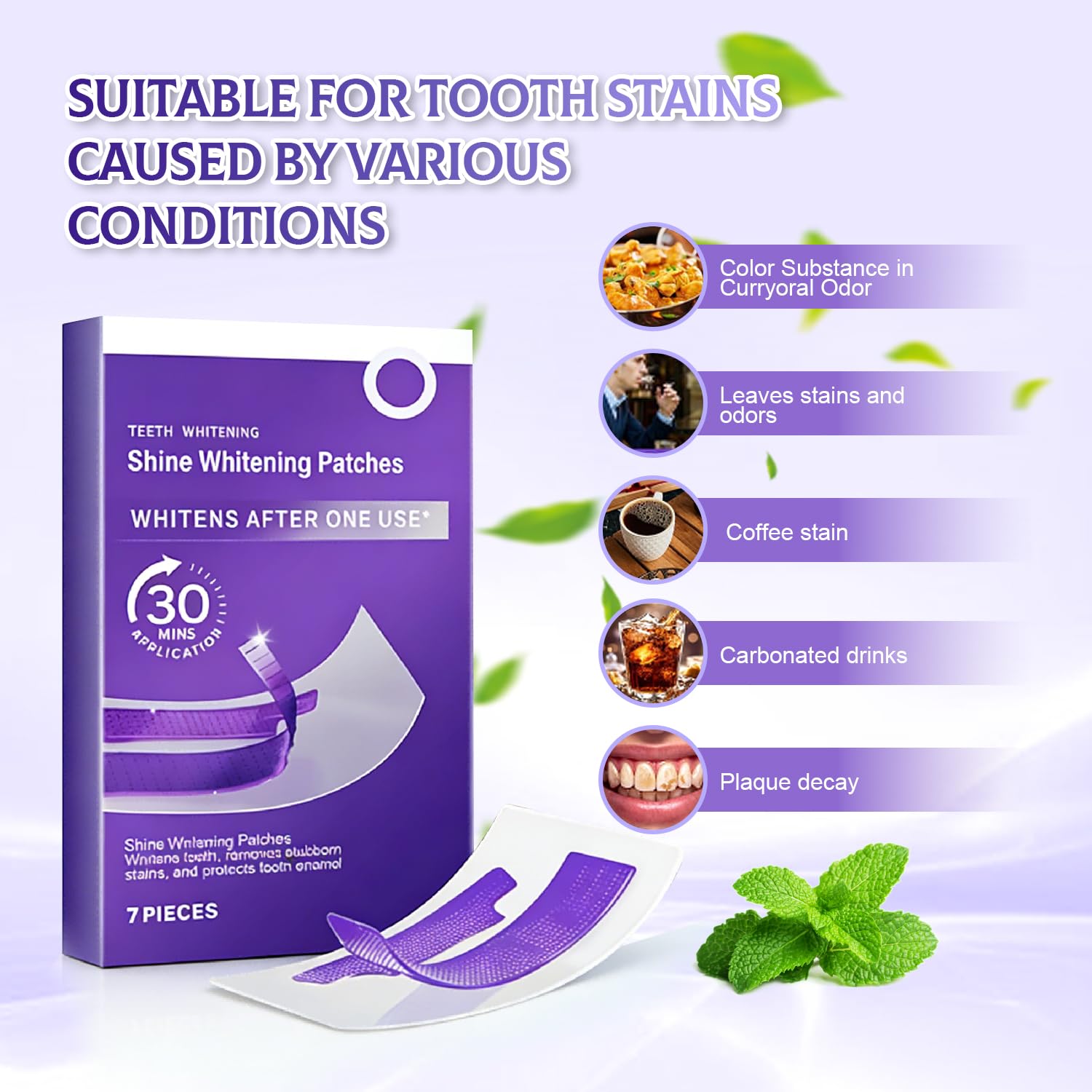 7 Stück Whitening Strips Lila– Teeth Whitening Strips Bleaching-Streifen zur Sanften Entfernung von Verfärbungen und für Strahlendere Praktische Einzelverpackungen C35-01-1