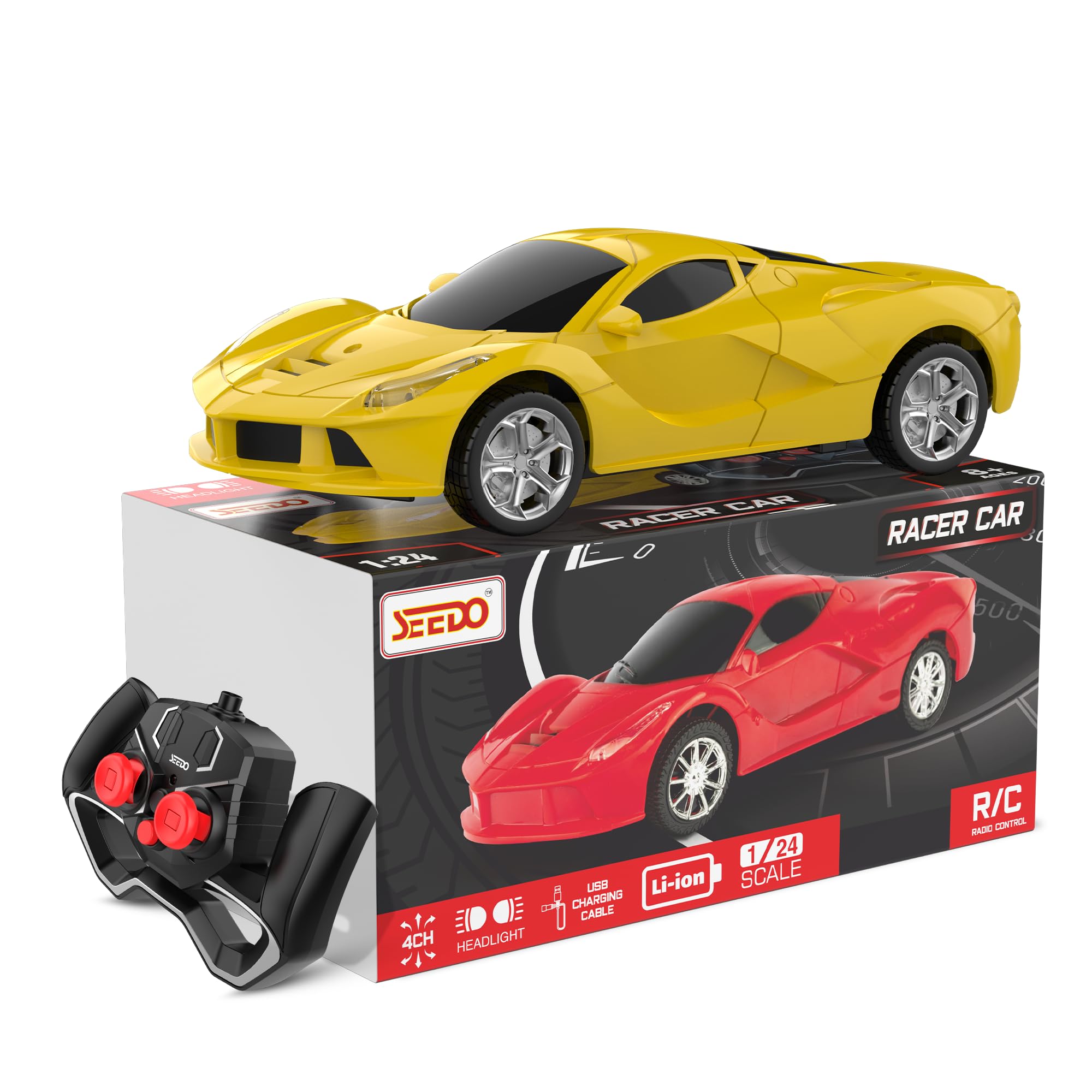 SEEDO Rechargeable Remote Control Racer Car High Speed Racing Sports Car with LED Headlights, High Gloss Anti Scratch 1: 24 Scale Fast RC Vehicle Toy for Kids 8+ Years (Pack of 1, Yellow) (B0BFM3TGNG) Amazon Price History, Amazon Price Tracker