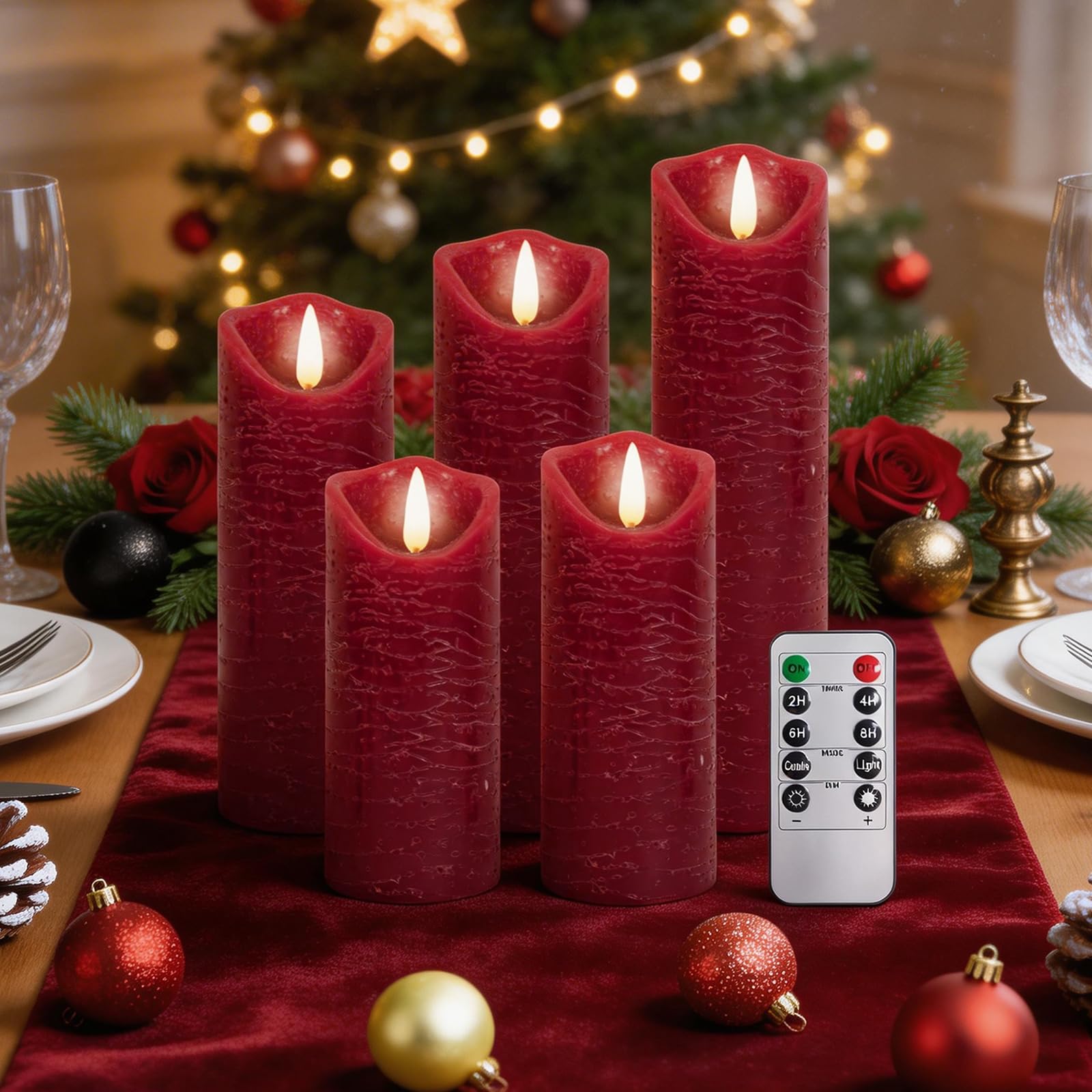 AiiBowy LED Candles [Set of 5] Flameless Candle Battery Candles, 24 Hour Timer Function with Remote Control, LED Taper Candles for Home Decoration, Christmas, Birthday, Party (Red) — image 1