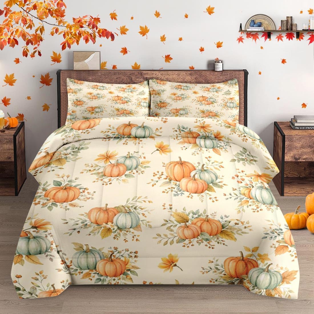 Pamnest Twin Fall Comforter Set, 2 Pieces Autumn Sunflower Bedding