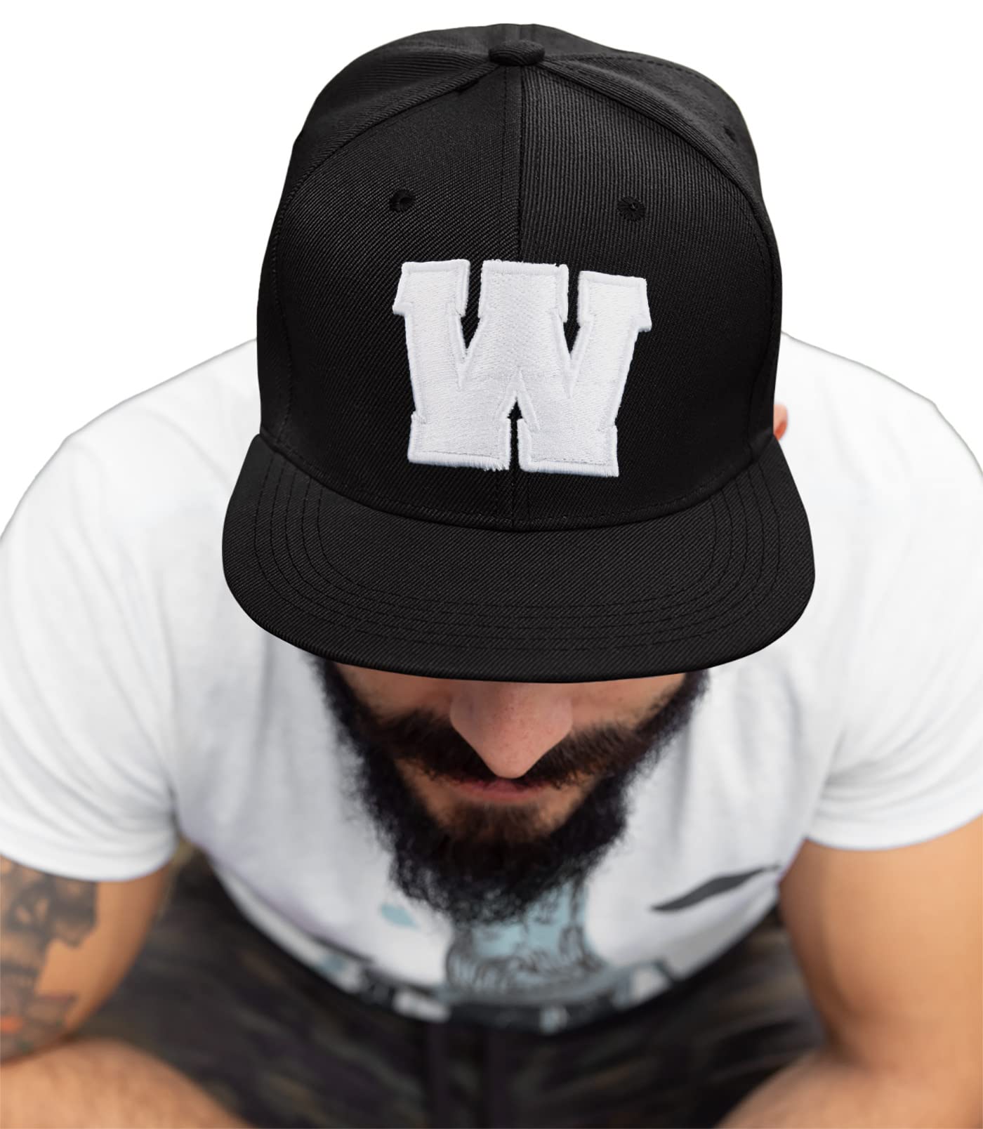 4sold4sold ABC Letter Snapback Cap in black/White with letters A to Z Schwarz