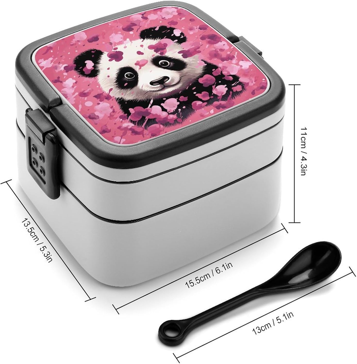 Bento Box with Spoon And Handle Pink Panda Cotton Printed Stackable Bento Box Portable Bento Lunch Box Container for Work Camping And Travel