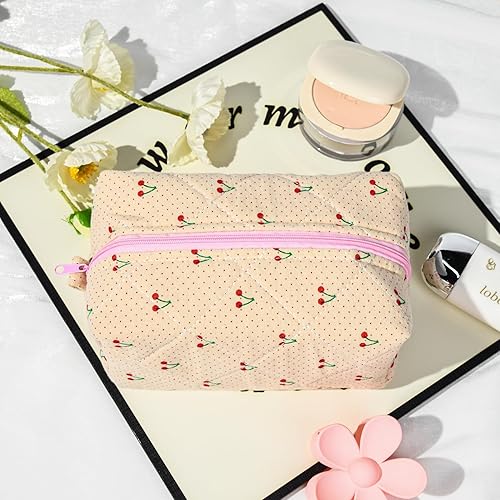 Miniatura 5 de SOIDRAM Bolsa de cosméticos linda coqueta hinchada bolsa de maquillaje estética grande bolsa de aseo de viaje, CEREZA PEQUEÑA, Bolsa de maquillaje