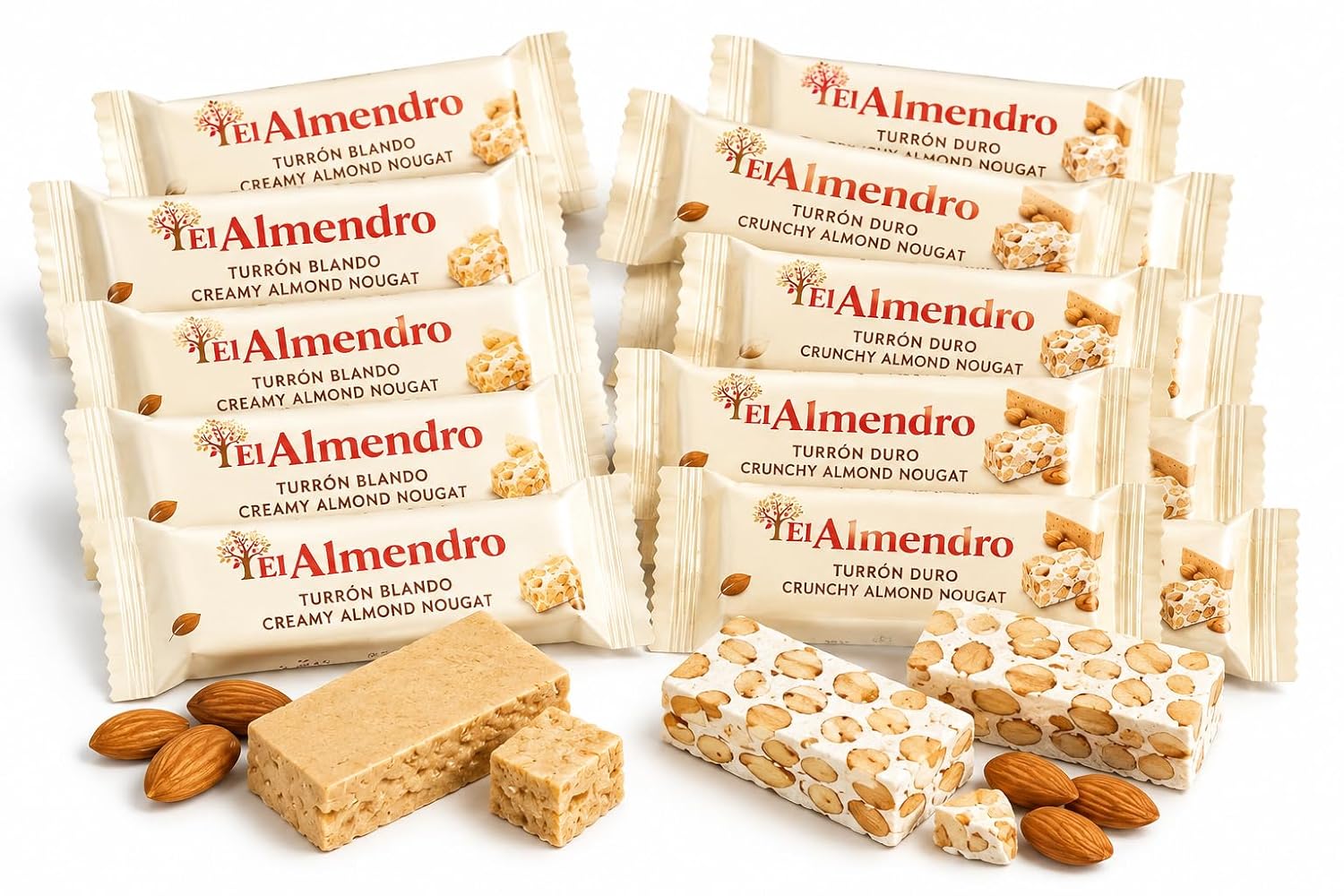Creamy Almond Turron Nougats From Spain, Traditional Spanish Candy Individually Wrapped, 24 Turron Blando Bars By El Almendro, Dessert, Gluten Free Easter Candy Basket Stuffers For Adults