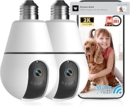 Light Bulb Security Camera,2.4G/5GHz WiFi 2K Security Cameras Wireless Outdoor Indoor,Bulb Cameras for Home Security,AI Smart Detection,911Emergency,US Based Cloud,2 Way Talk,Color Night Vision 2Pack
