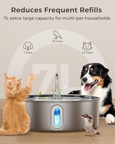 Miniatura 2 de Fuente de agua para perros grandes de 7 L236 onzas, dispensador automático de agua para perros de acero inoxidable, fuente de agua automática para