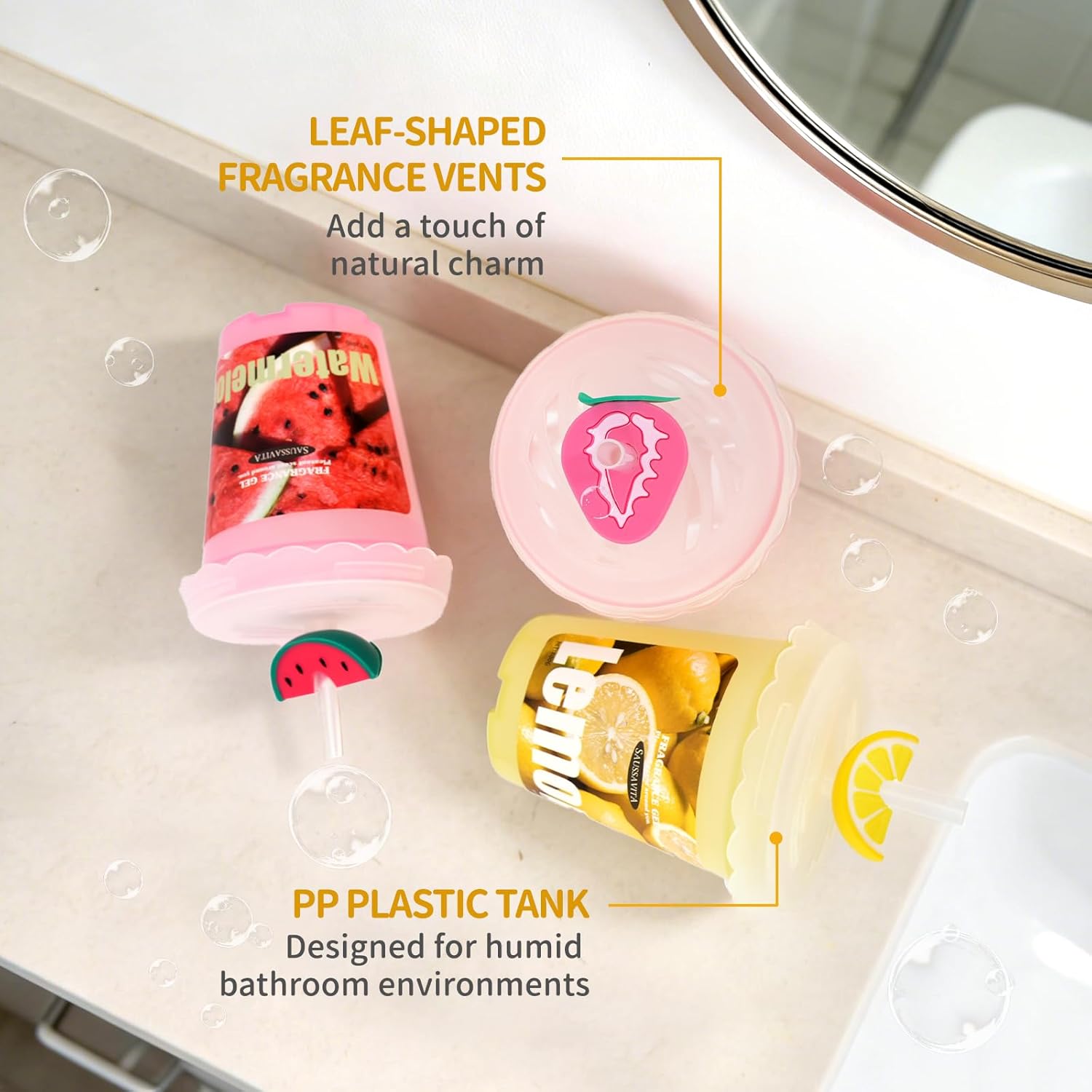 Diffusers for Home Lemon Scent 2 Pack, Bathroom Diffuser Cute Fruit Cup Shape for Office, Air Freshener Diffuser Gel Leak-Proof Car & Room, Bathroom Scent Diffuser Gift for Friends and Family