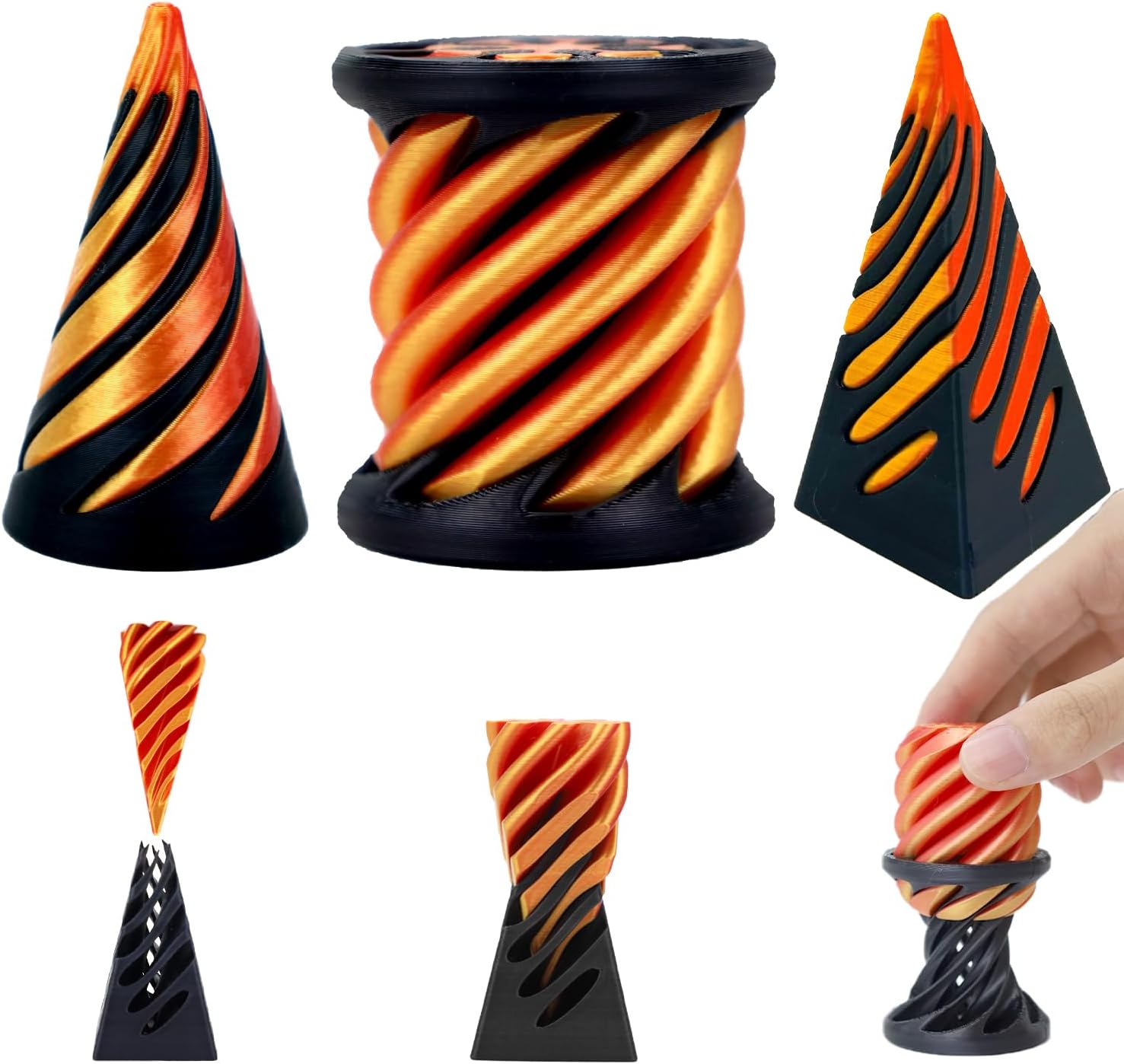 Abnaok 3PCS Impossible Cone Fidget Toys, Pass Through Pyramid Fidget Toy, 3D Printed Spiral Cone Fidget Toy, Mini Stress Relief Desktop Decorations Toy For Kids Adult Gift
