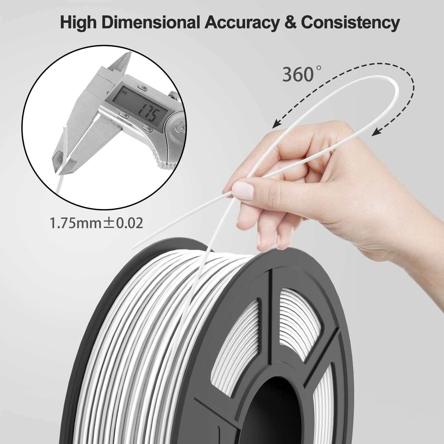 TECBEARS PLA 3D Printer Filament 1.75mm White, Dimensional Accuracy +/- 0.02 mm, 1 Kg Spool, Pack of 1