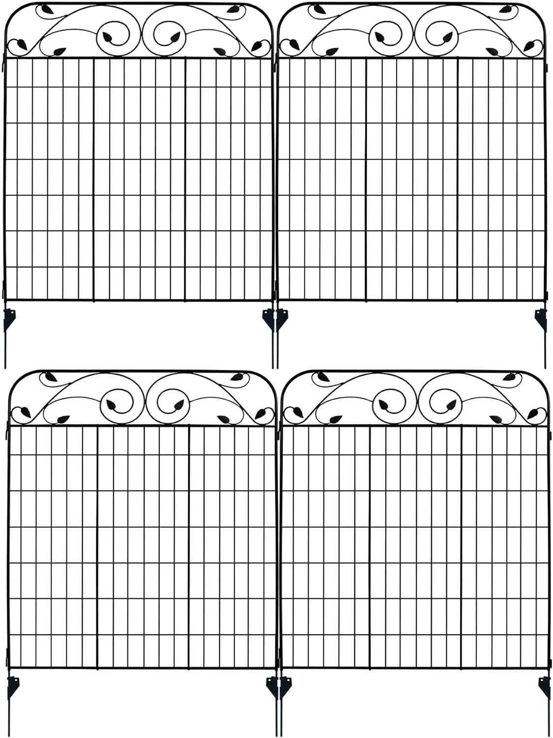 1 Pack 44 Inches x 36 Inches Black Coated Steel Decorative Garden Fence Gate with 8 Leaves, Heavy Duty Metal Wire Border Gate