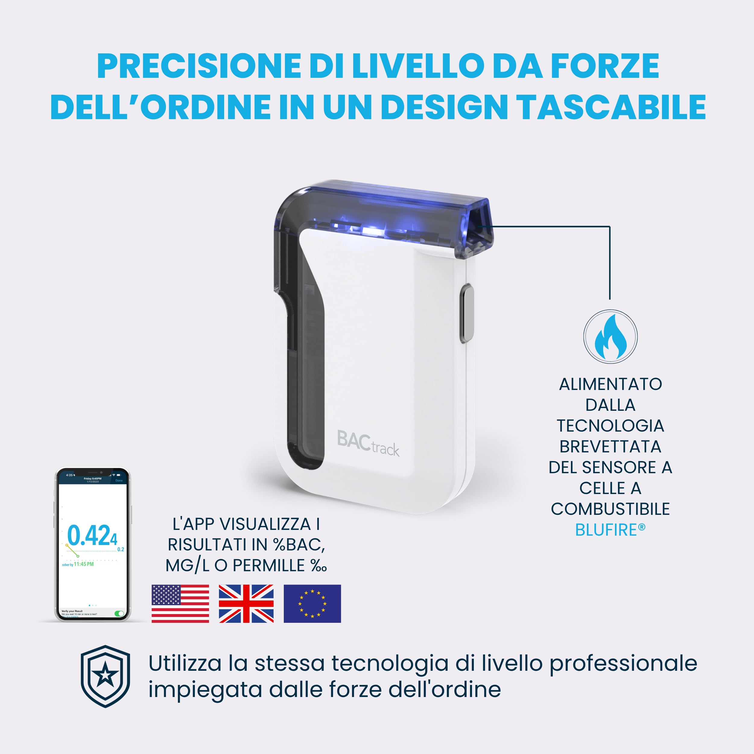 BACtrack, Etilometro per Smartphone BACtrack Mobile, Precisione di Livello Professionale, Connettività Wireless con Dispositivi Apple iPhone, Android Google e Samsung