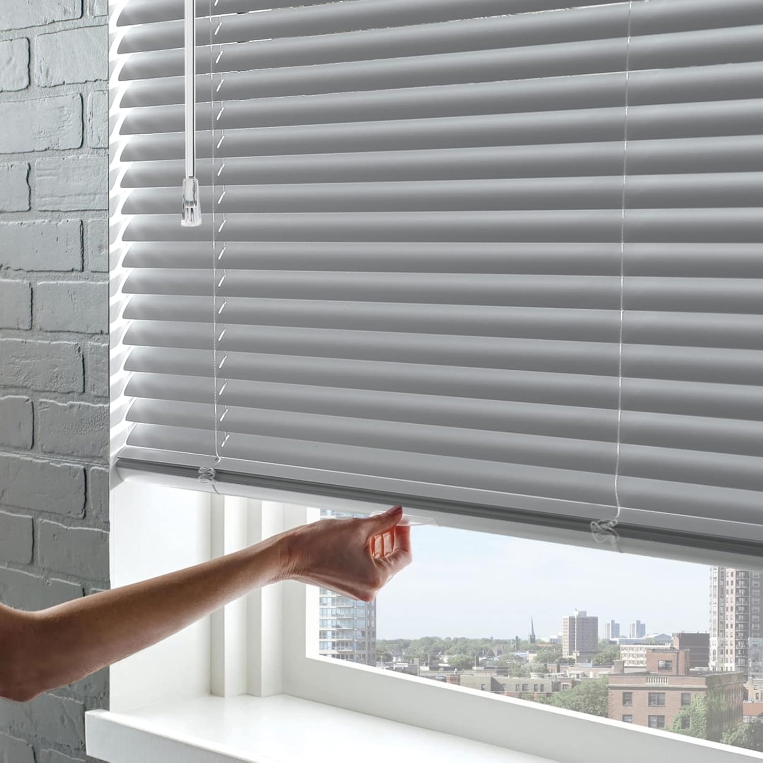 ACMEART Blinds for Window,1'' Cordless Aluminum Venetian Mini Window and Door Blinds Customized Width 18-96'',Light Grey