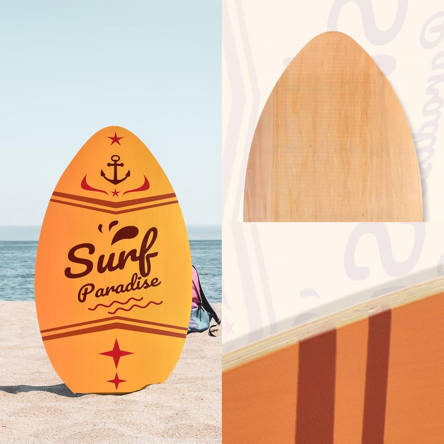 seething 35 Inch Skimboard with High Gloss Coat Wood Skim Board for Beginners,Kids, Teenagers, Adults and All Skimming