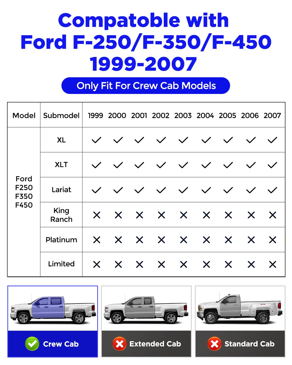 All-Weather Floor Mats for Ford F-250 F-350 F-450 1999-2007 Only for Crew Cab Super Duty - Heavy-Duty Rubber — view 4