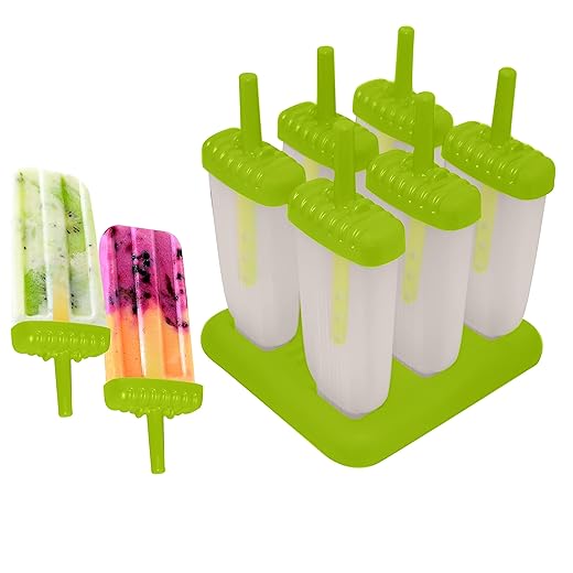 KARP Set Of 6 Plastic Reusable Ice Pop Makers - Homemade Popsicle Frozen Ice Cream Moulds Tray - Kulfi Candy Ice Lolly Mold For Children & Adults - Green Color, 16.5 x 15 x 14.5 Centimeters