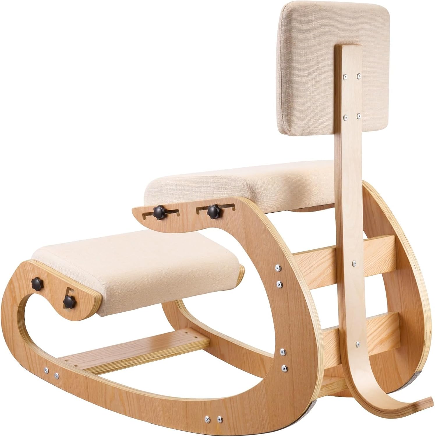 Ergonomic Kneeling Chair, Wooden Posture Knee Chair with Adjustable Thick Foam Cushions, Backrest and Wood Frame, Adjustable Height, Relief for Neck or Back Pain for Home, Office or Meditation