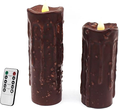 Miniatura 1 de CVHOMEDECO. Velas de pilar LED de cera real sumergidas a mano con control remoto, luces de llama parpadeantes de campo de Primitivas, decoración de