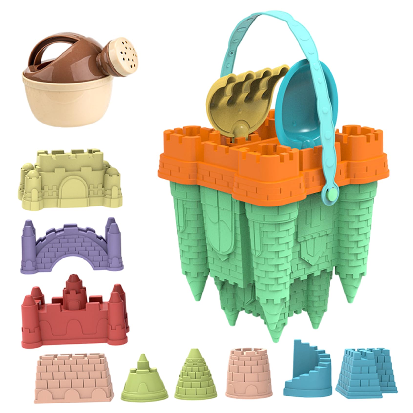 Juguetes de Arena, Kit de construcción de Castillos de Arena, 14 unids/Set de Juguetes de Playa de plástico con Pala de moldes de Castillo, Caja de portátil para niños