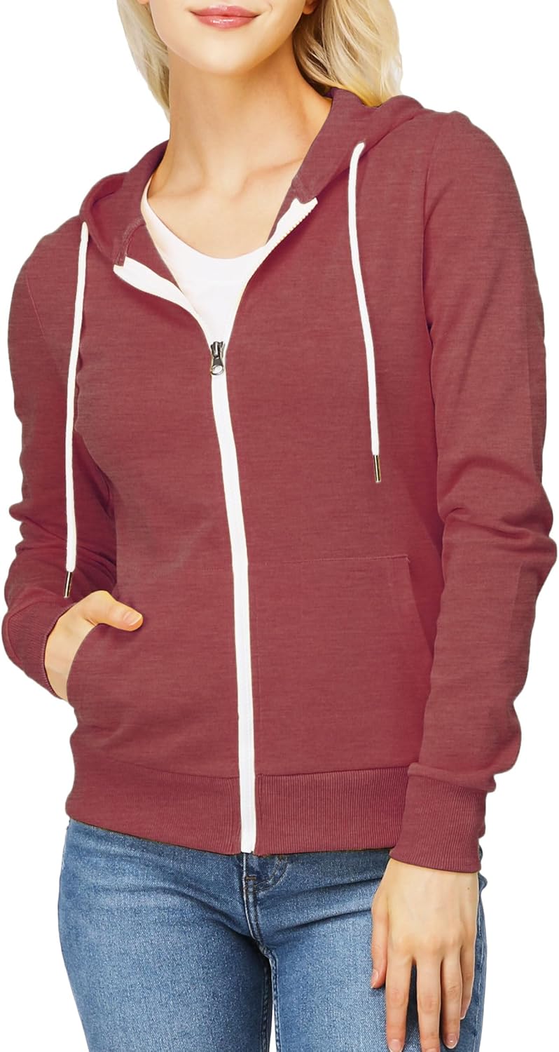 Women’s Slim Fit Zip Up Hoodie Lightweight Long Sleeve Kangaroo Pocket Basic Casual wear