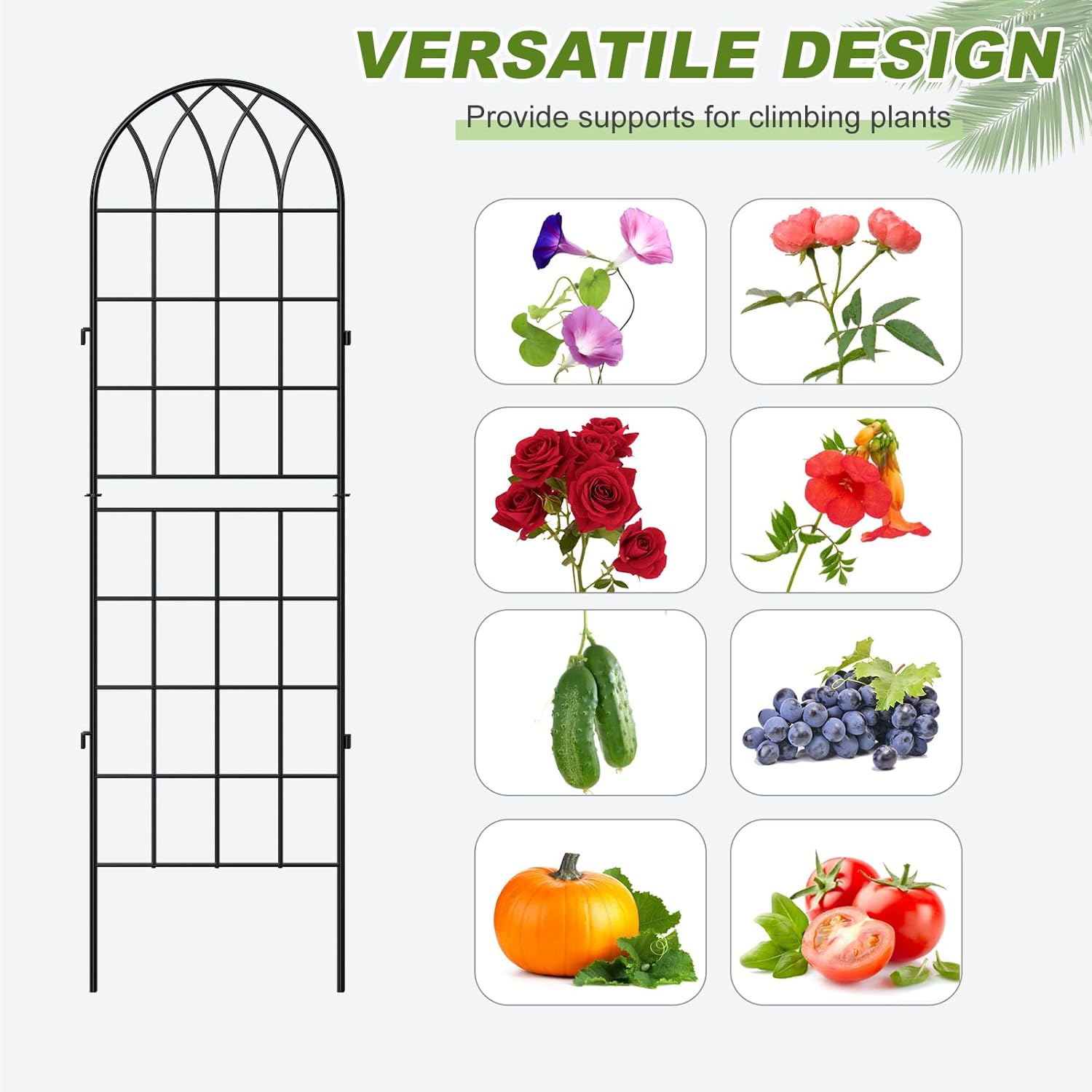 DoCred 4 Pack Garden Trellis for Climbing Plants, 71 Inch Metal Plant Trellis for Plant Support, Large Decorative Outdoor Trellis for Climbing Vegetable Flower Rose Vine Cucumber, Black
