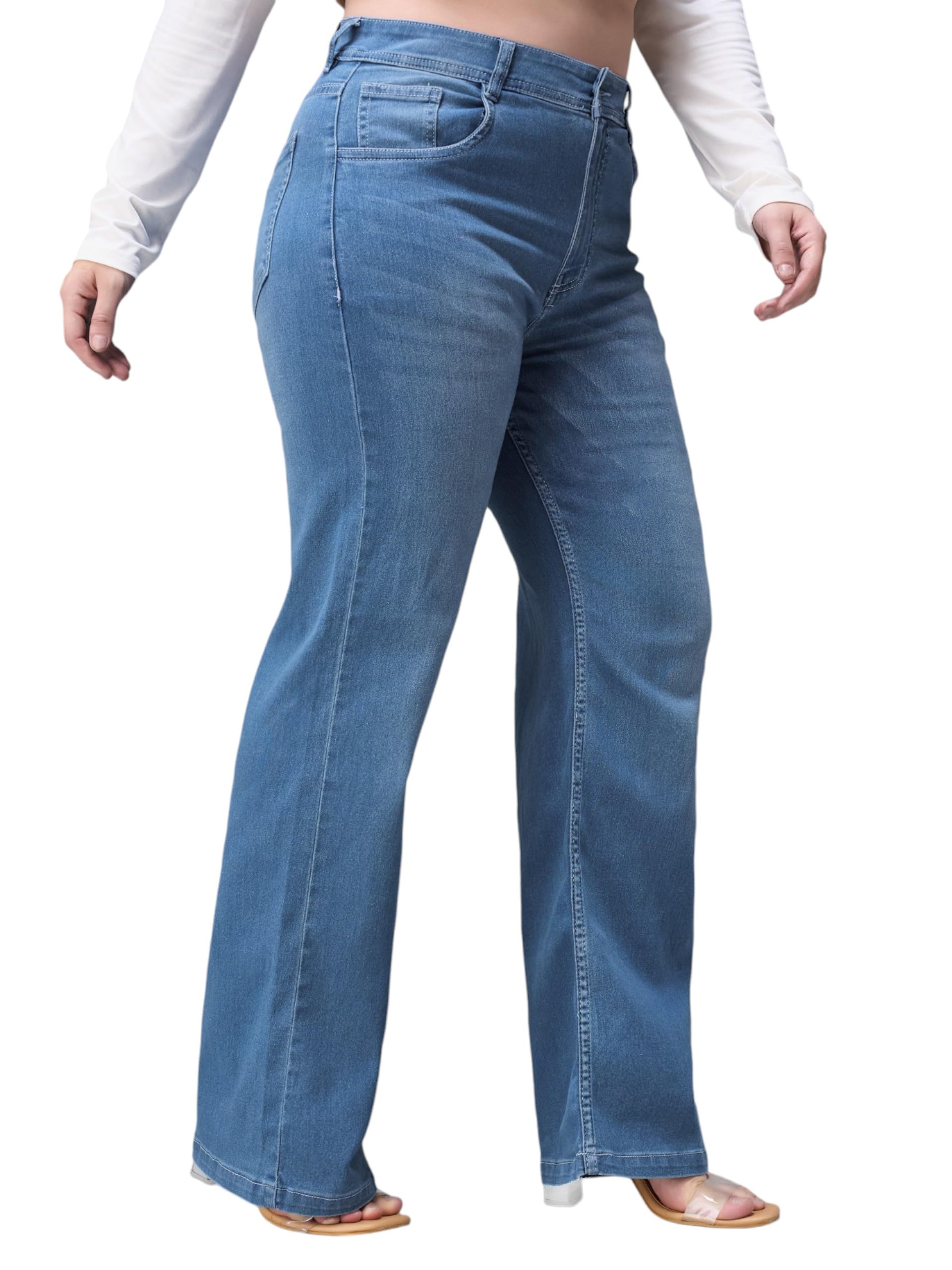 miss chase a+ Women's Wide-Leg Mid Rise Regular Length Blast Effect Denim Jeans-picture-29