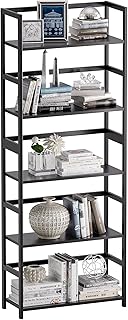 5-Tier Bambus Holz Leiter Bücherregal, hohe Anzeige Lagerung Regal, großes Bücherregal Moderne industrielle Stand Veranstalter für Haus, Büro, Wohnzimmer, Küche, Schlafzimmer (Schwarz)
