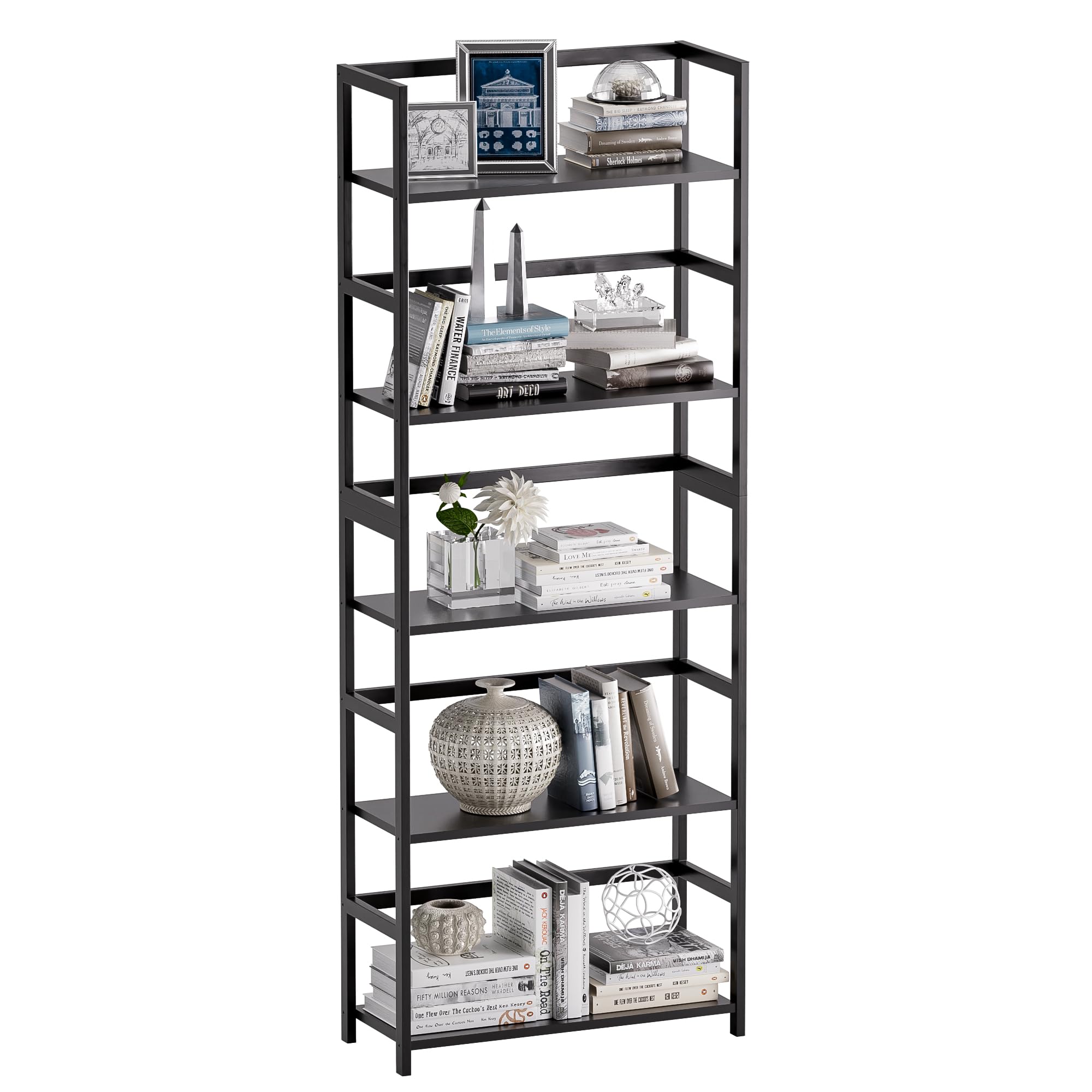 Estantería de Madera de bambú de 5 Niveles, estantería Alta de Almacenamiento, estantería Grande, Organizador Industrial Moderno para el hogar, Oficina, Sala de Estar, Cocina (Negro)