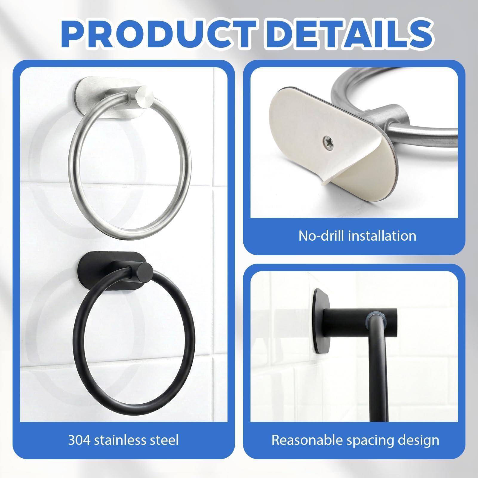 Anillo Toallero Portatollas, Portatollas Autoadhesivo, Anillo de Toalla de Acero Inoxidable de Baño, para Baño, Cocina y Salón