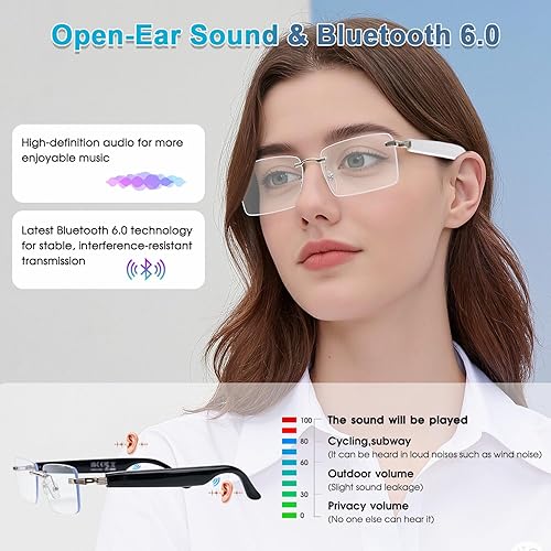 Vista 8 de Lentes inteligentes AI para hombres y mujeres, con bisagras de resorte, Bluetooth 6.0, con 164 idiomas (traducción en tiempo real), lente